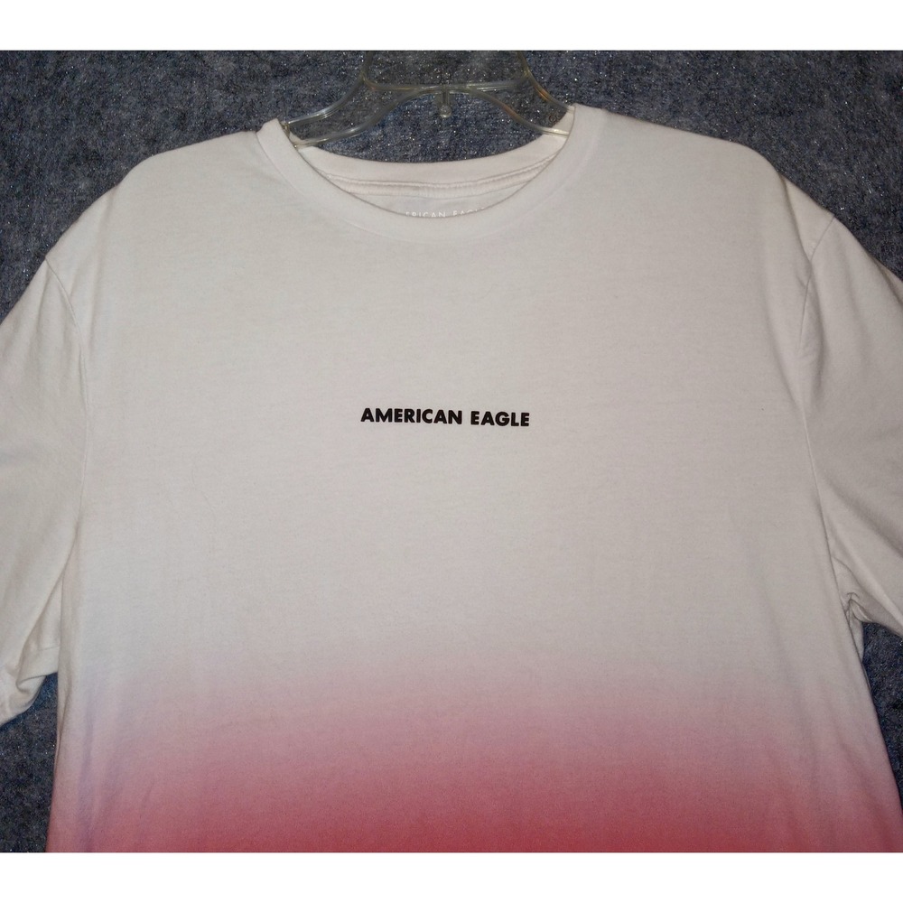 American Eagle T-Shirt Mens Large White Red Ombre Dip Dye Logo Tee - Picture 5 of 8